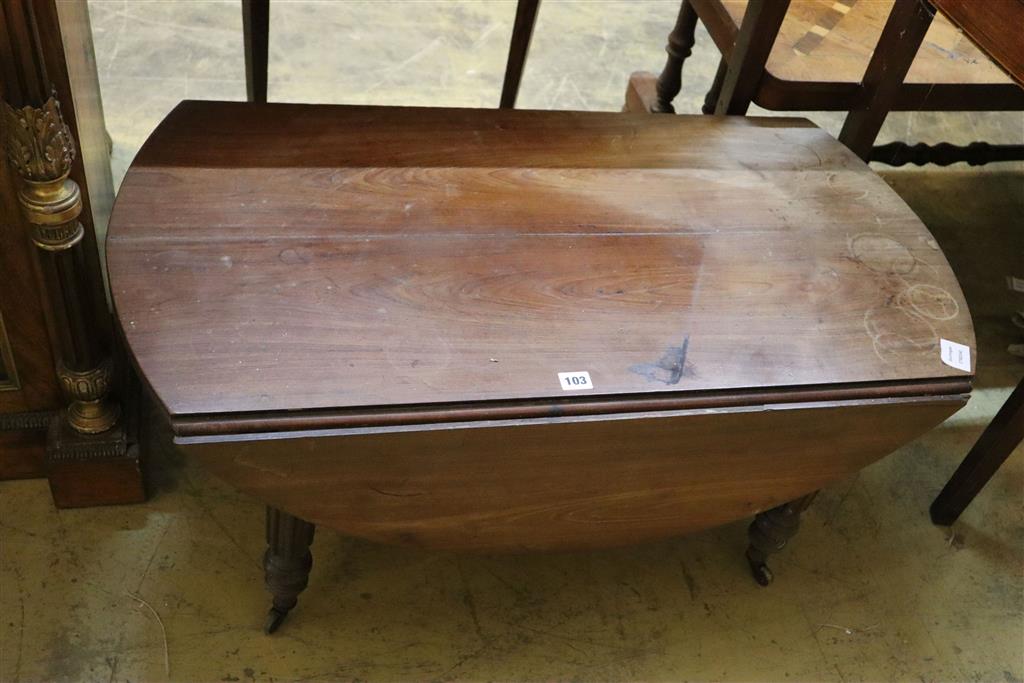 A small Victorian drop leaf table, width 96cm, depth 50cm, height 41cm